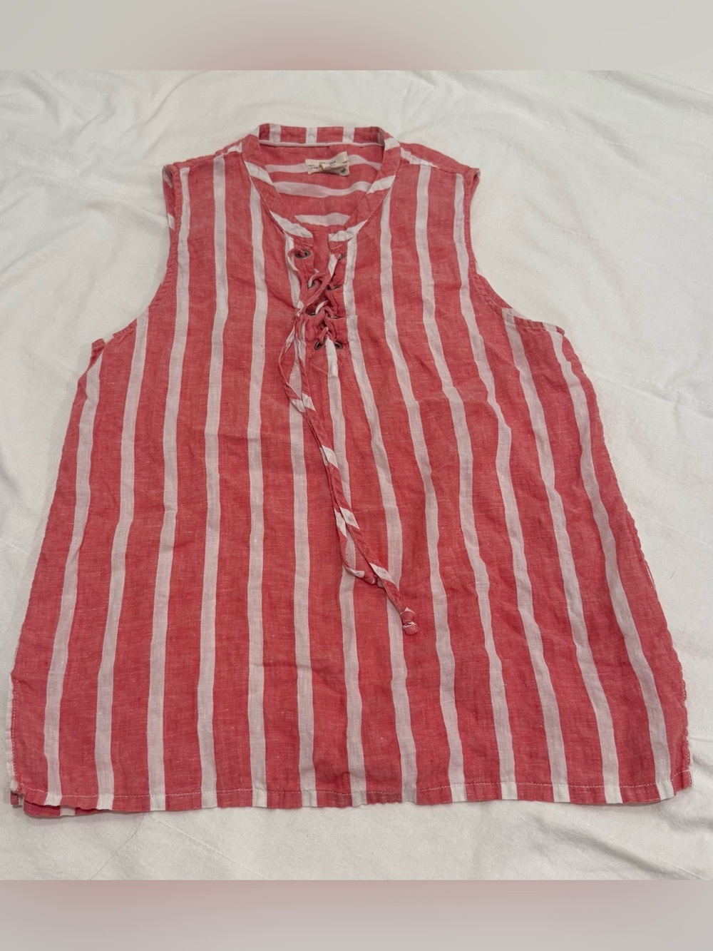 Christian Siriano 100% Linen Striped Lace-Up Sleeveless Top Large
